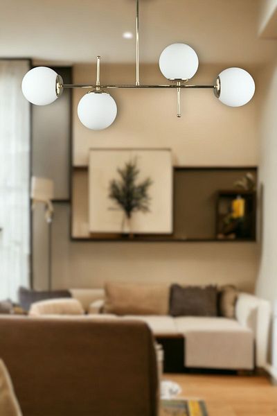 Fer Avize Cello Modern Luxury Design Gold Color White Glass Ceiling Dining Table Top - Living Room 4-Piece Chandelier