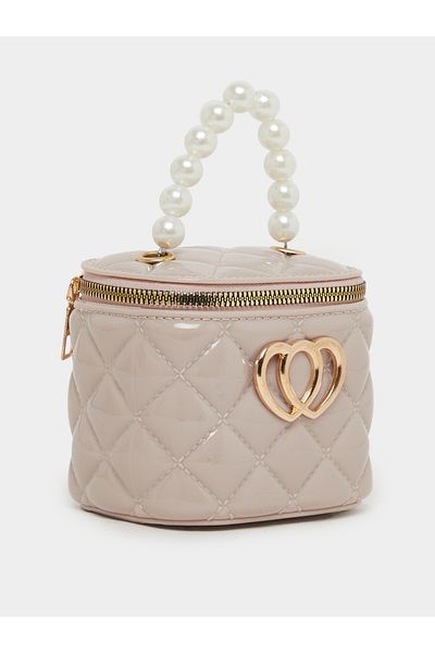 Styli Quilted Faux Pearl Top Handle Bag with Zip Closure