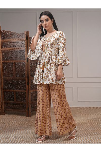 Vishudh By Styli All-Over Printed Tunic with Palazzo Pants and Jacket Co-Ords