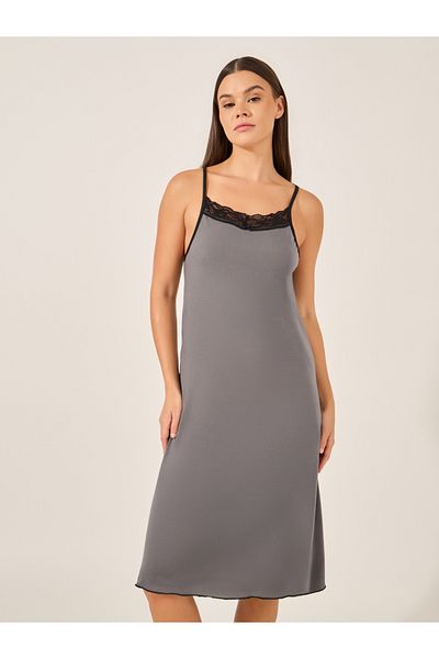 Styli Contrast Lace Trim Racerback Slip Dress