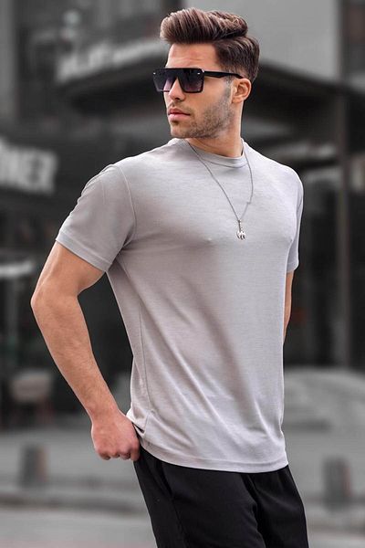 Madmext Βαμμένο γκρι Regular Fit Basic Ανδρικό T-Shirt 6069