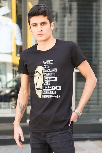 Madmext Τυπωμένο μαύρο T-Shirt 4016