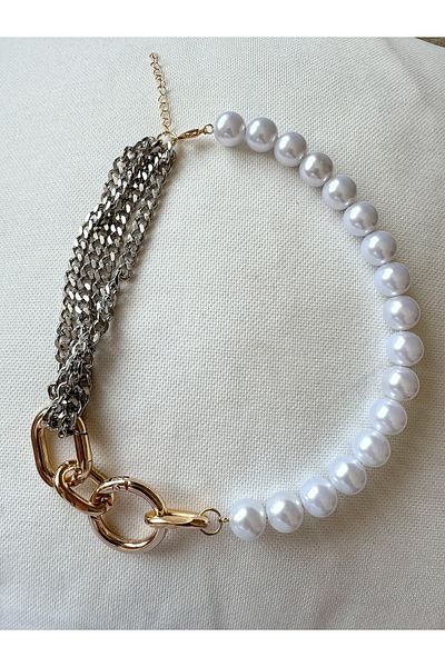 Gümüş sandık Pearl Steel Necklace with Chain
