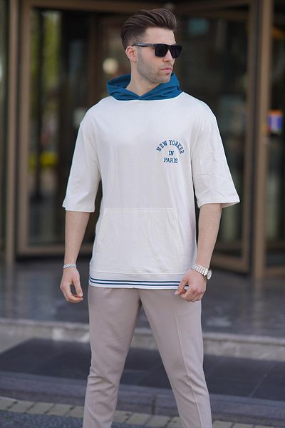 Madmext T-shirt męski z kapturem w kolorze ecru 6182