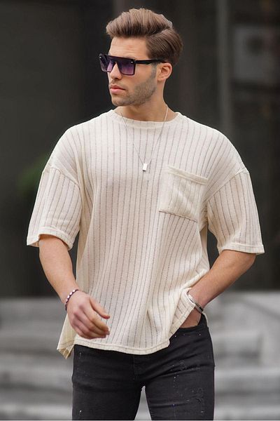 Madmext Tricou Ecru oversize pentru bărbați 6180