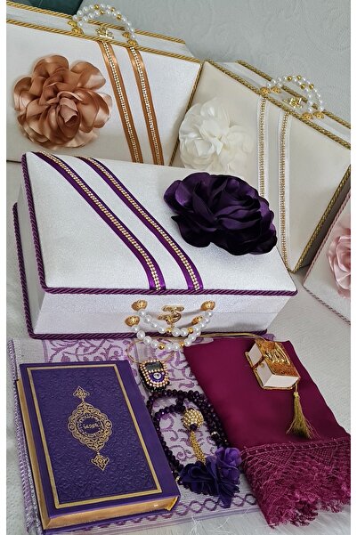 GÜLSEMALİ Özel Tasarım Kadife Çantasında İsme Özel Kuran Seccade Başörtü Tesb...