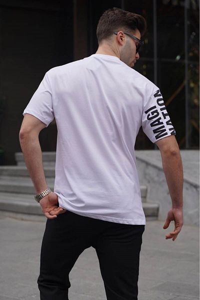 Madmext Λευκό εμπριμέ ανδρικό μπλουζάκι 6073