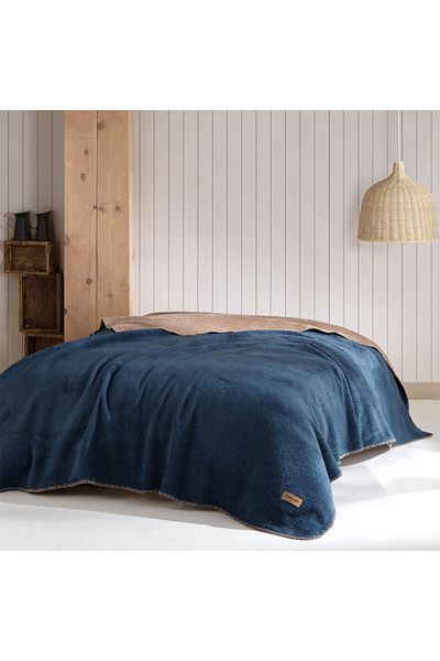 Homelux Jared fleece-look blanket 200x220 cm, 500 g, 60% cotton, beige/indigo