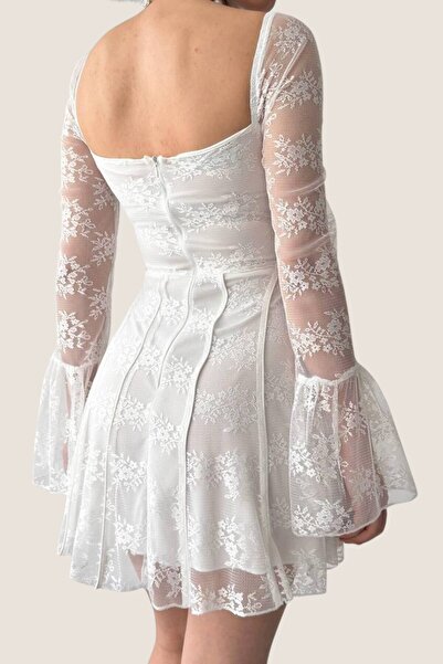 lovebox Μίνι φόρεμα με δαντέλα Γυαλιστερό μακρυμάνικο πάρτι βραδινό πάρτι Μίνι φόρεμα ETK-001