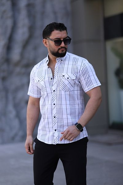 Klothy Ανδρικό κοντομάνικο πουκάμισο με διπλή τσέπη τετράγωνο 2463-1