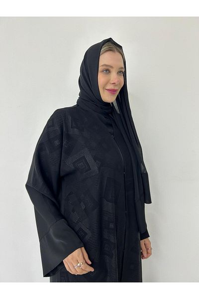 GigiTex Hi̇jap Standard Size 38-44 Size Matching Abaya with Shawl Back Plain Front Square Patterned Length 1.46 cm