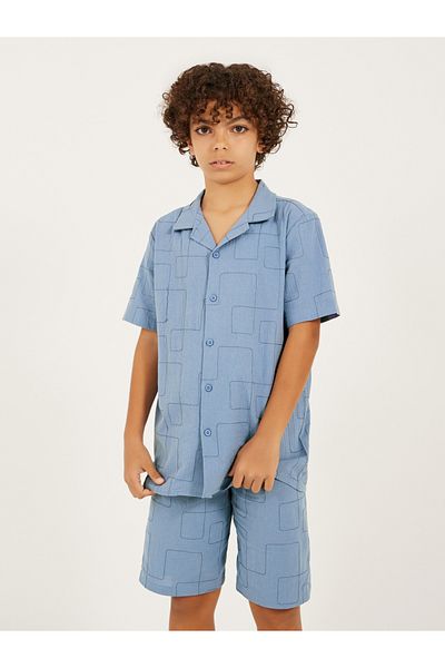 Styli Embroidered Collared Shirt Sleeve Shirt and Shorts Set