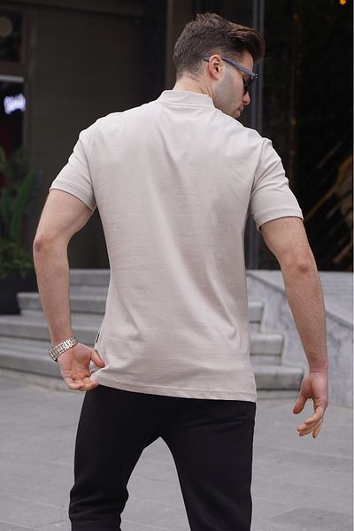Madmext Ανδρικό μπλουζάκι πέτρινο γιακά 6067