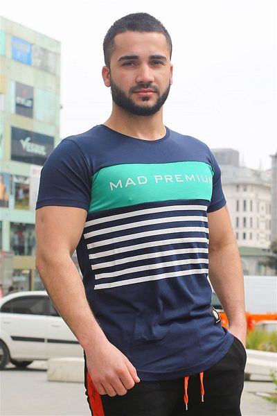 Madmext Μπλουζάκι με ριγέ λεπτομέρεια εμπριμέ Navy Blue 3041