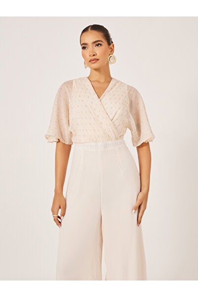 Styli Textured Dobby V-Neck Jumpsuit