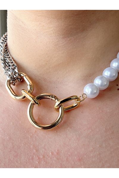 Gümüş sandık Pearl Steel Necklace with Chain