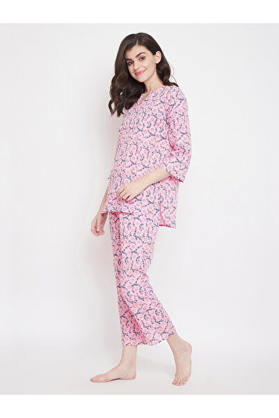 Clovia By Styli Women's Printed Pink Cotton Blend Pajama Set