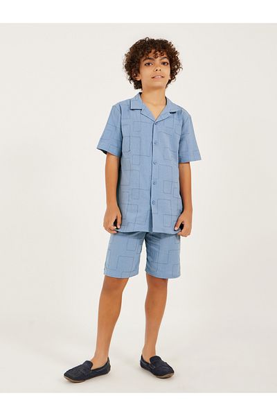 Styli Embroidered Collared Shirt Sleeve Shirt and Shorts Set