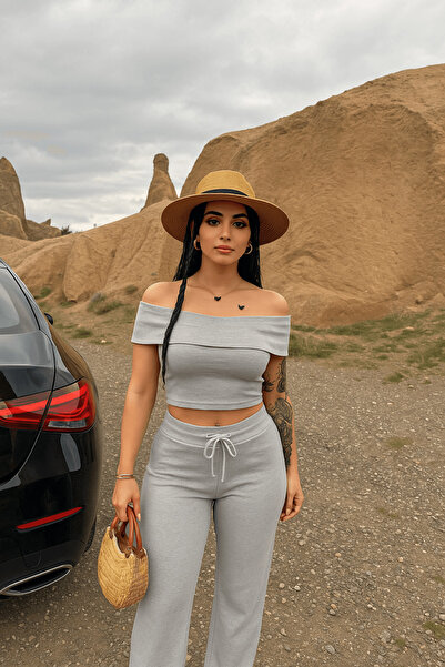 Zerenyus Мадонна з широким коміром і широкими штанинами, сірий комплект