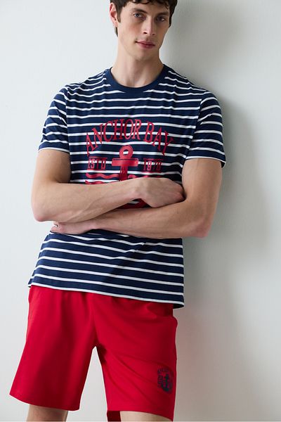 Penti Mehrfarbiges Pyjama-Set mit gestreiftem Anker und Shorts