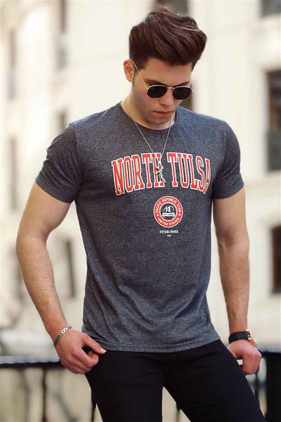Madmext Bedrucktes anthrazitfarbenes Herren-T-Shirt 4519