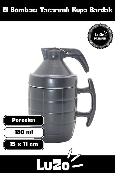 LuZo Premium Lover Gift for Friend Decorative Stylish Porcelain Mug Cup with Grenade Design 15 X 11 cm