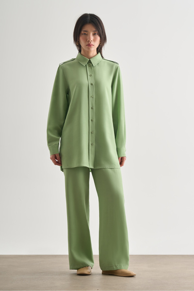 Mizalle Modal Karışımlı Apoletli Yeşil Tunik