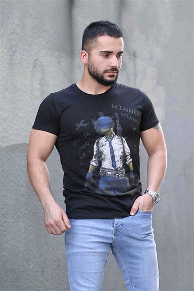 Madmext Τυπωμένο μαύρο T-Shirt 4028