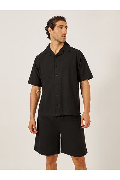 Styli Plain Linen Blend Relaxed Fit Shirt and Shorts Co-Ords