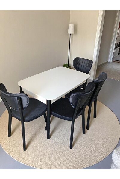 Sar Pakete Lois Serisi, Beyaz 71x110 Sabit Mdf Mutfak Masası Takımı 4 Adet El...