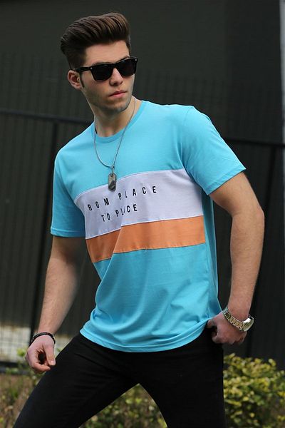 Madmext Türkises T-Shirt mit Aufdruck für Herren 4499