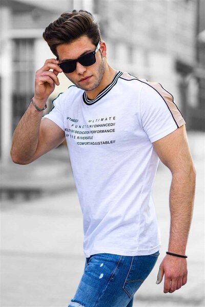 Madmext Ανδρικό εμπριμέ λευκό T-shirt 4530