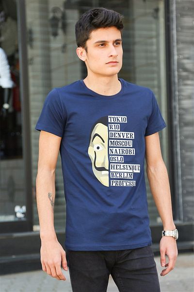 Madmext Μπλουζάκι εμπριμέ Navy Blue 4016