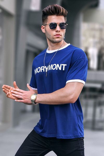 Madmext Tmavě modré tričko Regular Fit s potiskem 5884
