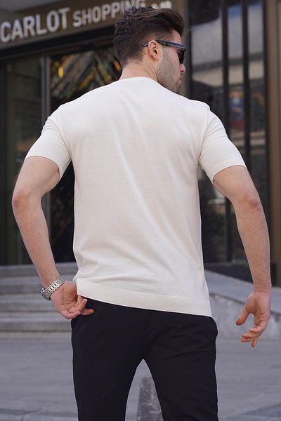 Madmext Πλεκτό κοντομάνικο μπλουζάκι με λευκό διαμάντι 6354