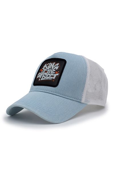 Trucker King of the Street Model Changeable Emblem Mesh Cap Blue White