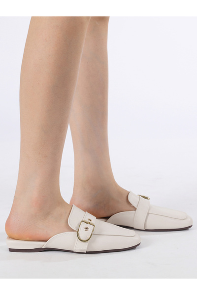 Sneak-a-Peek By Styli Buckle Detail Square Toe Slip-On Mules
