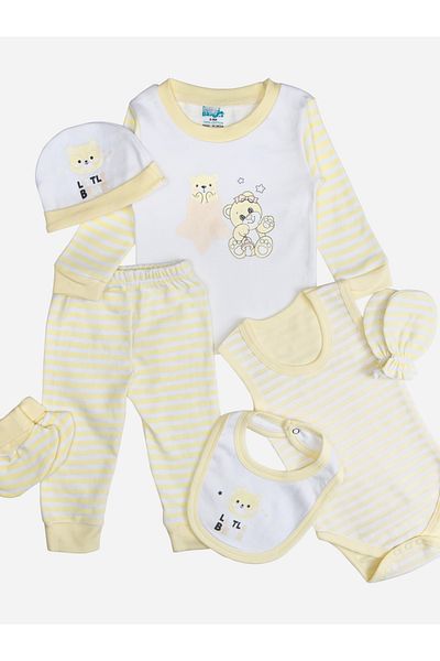 Babies Basic By Styli مجموعة من 7 قطع - بدلة قطنية، بلوزة، بنطال، صدرية، جوارب، قفاز وقبعة