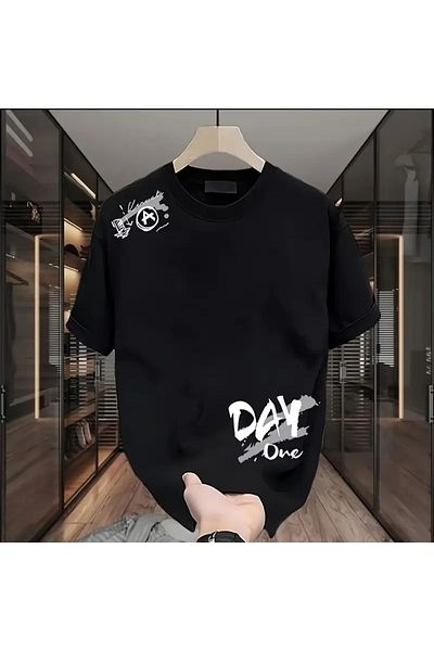 LAND MODA Heavyweight 100% Cotton Wide Round Neck Short Sleeve T-Shirt "Day One"