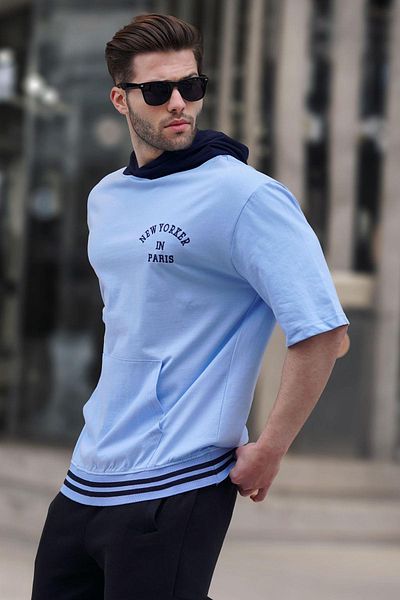 Madmext Ανδρικό μπλουζάκι Baby Blue Hooded 6182