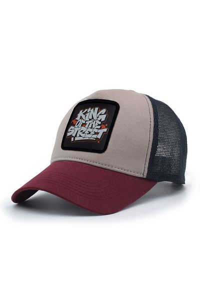 Trucker King of the Street Model Interchangeable Emblem Mesh Cap Claret Red Gray Navy Blue