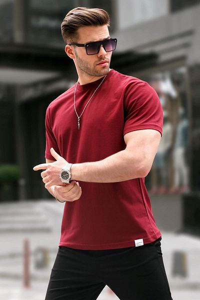 Madmext Бордо червена стандартна мъжка тениска 6131