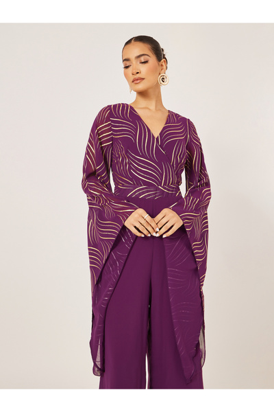 Styli Purple Printed Wide Leg Jumpsuit