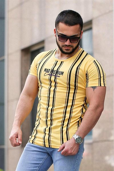 Madmext Τυπωμένη γραμμή Λεπτομερής Κίτρινο T-Shirt Mad4048