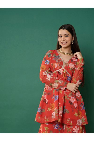 NOH-VOH By Styli Floral Print Peplum Top With Sharara Pants