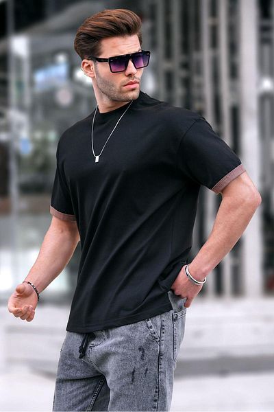 Madmext Μαύρο μπλουζάκι με λαιμόκοψη Oversize 6184