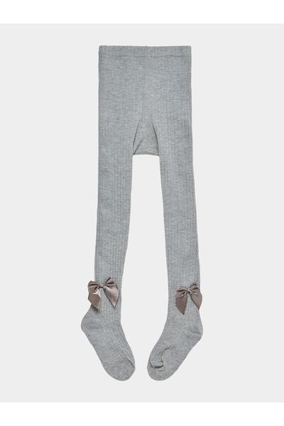 Styli Bow Detail Rib Knit Footed Tights