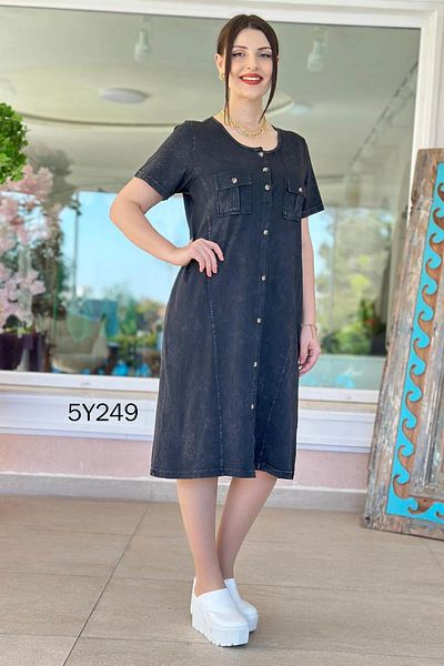 İnce Topuk Short Sleeve Button Detail Dress 5Y249