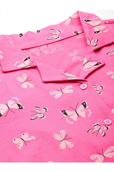 Leading Lady By Styli Butterfly Print Cotton Shirt and Pyjama Set