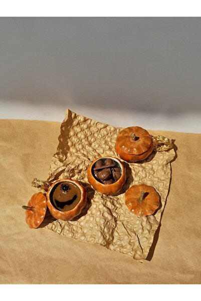 No8 Seramik Stüdyo Balkabağı 3'lü Fincan & Sunum Seti